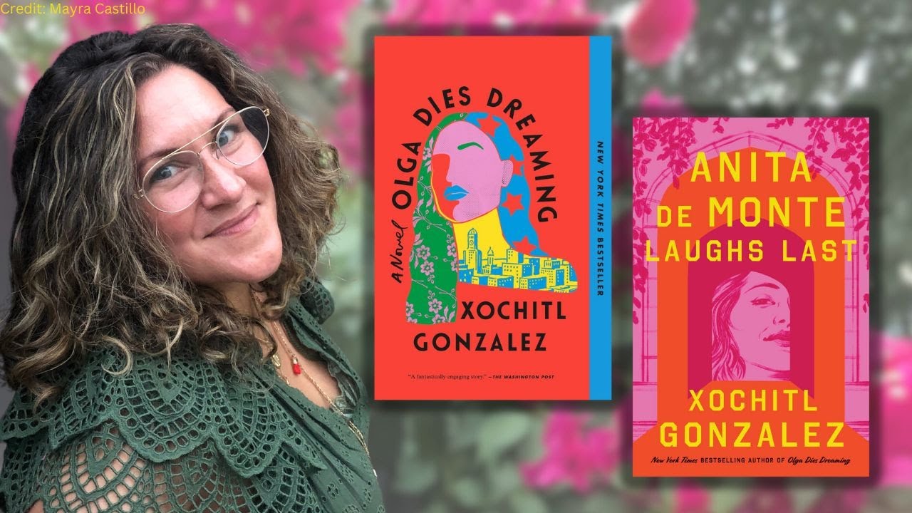 AUTHOR XOCHITL GONZALEZ WITH THEIR BOOKS "OGLA DIES DREAMING" AND "ANTIA DE MONTE LAUGHS LAST"