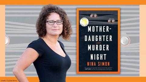 Nina Simon with her book "Mother-Daughter Muder Night"