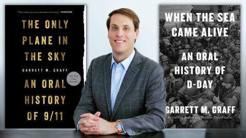 Author Garrett M. Graff with his books "The Only Plane in the Sky: An Oral History of 9/11" and "When the Sea Came Alive: An Oral History of D-Day"