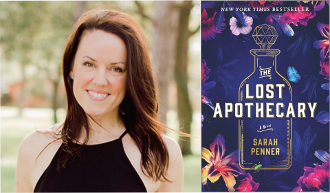 Author Sarah Penner with her book "The Lost Apothecary"