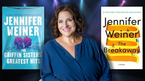 Author Jennnifer Weiner with her books "The Griffin Sisters Greatest Hits" and "The Breakaway"