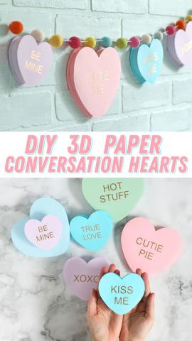 3d conversation hearts on a pom pom garland