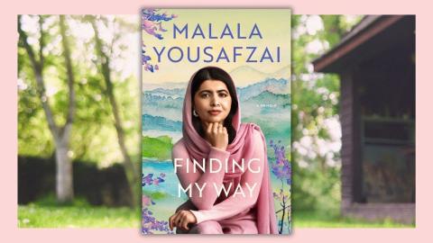 Author Malala Yousafazai with her memoir "Finding My Way".