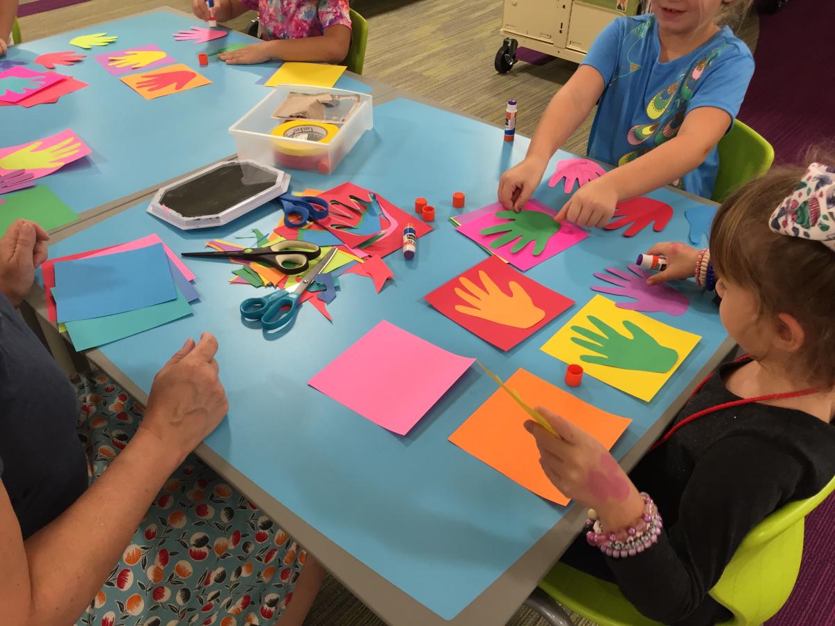 Children crafting at table