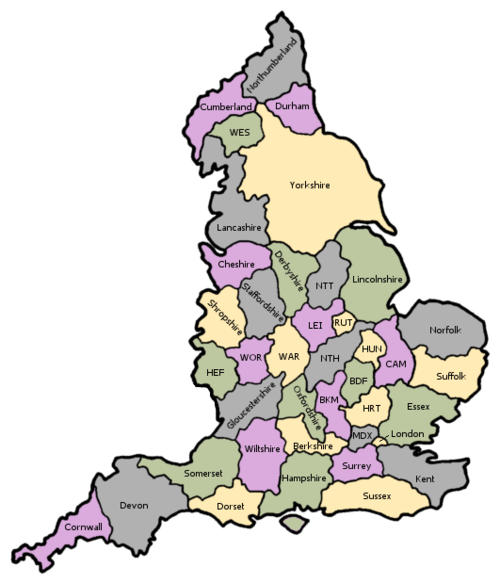 This is a map of the counties of England