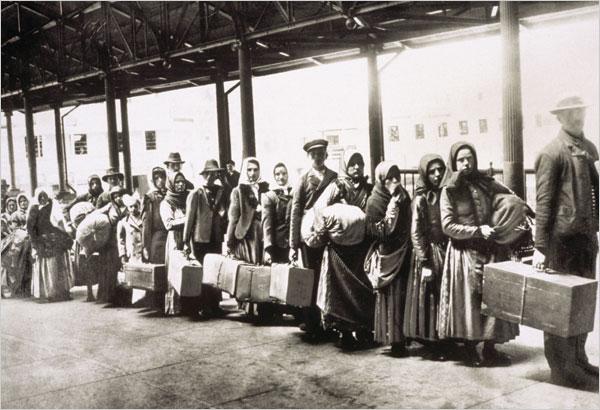 Immigrants standing in line