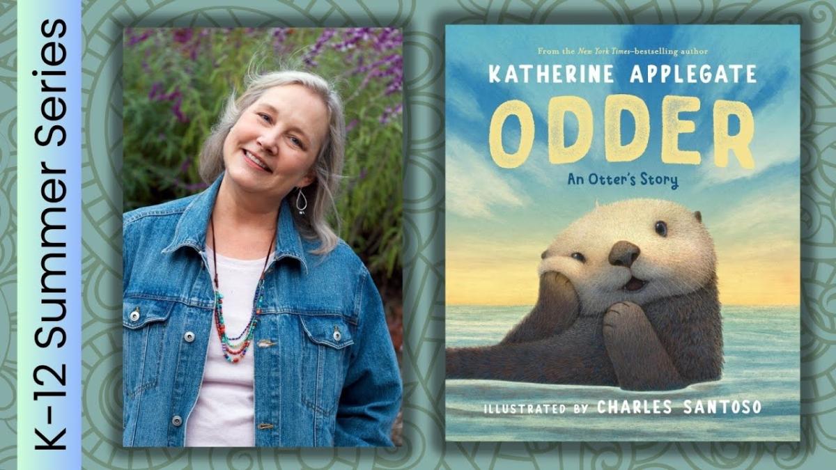 Author Katherine Applegate with her book "Odder: An Otter's Story".