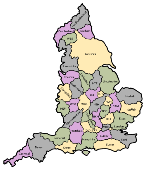 Map of England showing counties