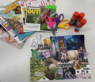 collage craft, magazines, scissors, & glue sticks